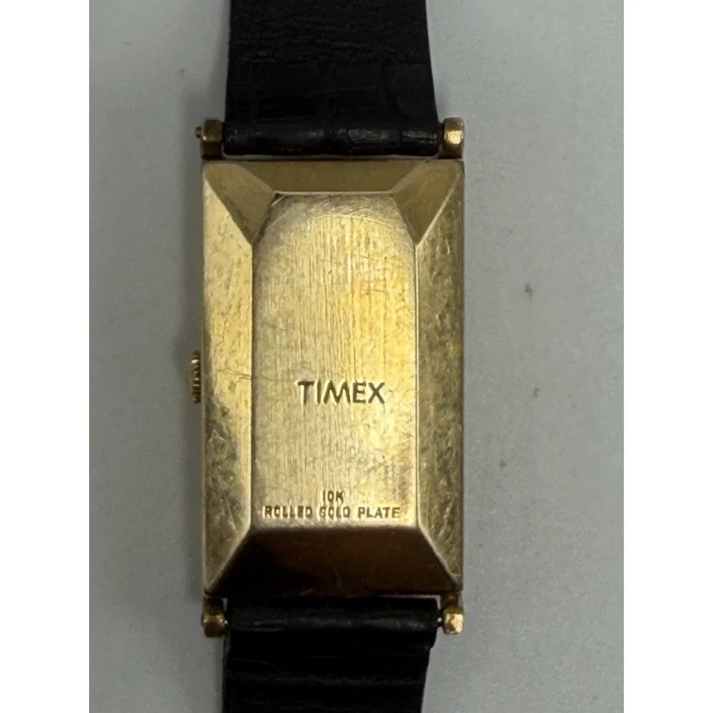 Timex Electric Ladies Tank Watch New Battery 10K Rolled Gold Plate 18MM 6.5
